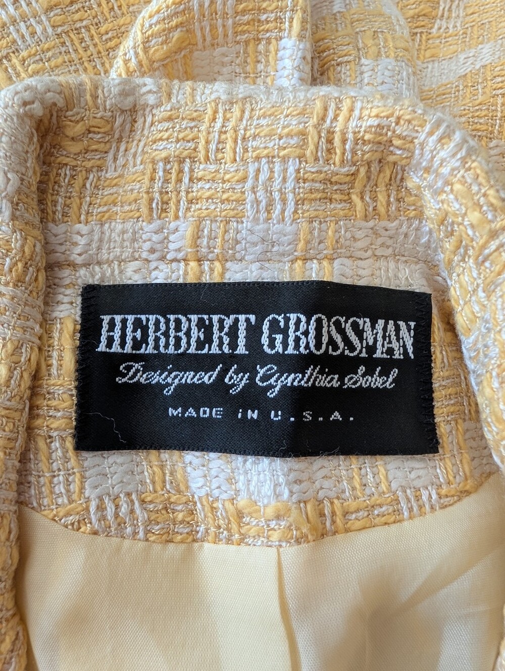 Vintage 90s Yellow White Skirt Suit Size 6 Boucle Tweed Pastel Coastal Grandma - Picture 8 of 8